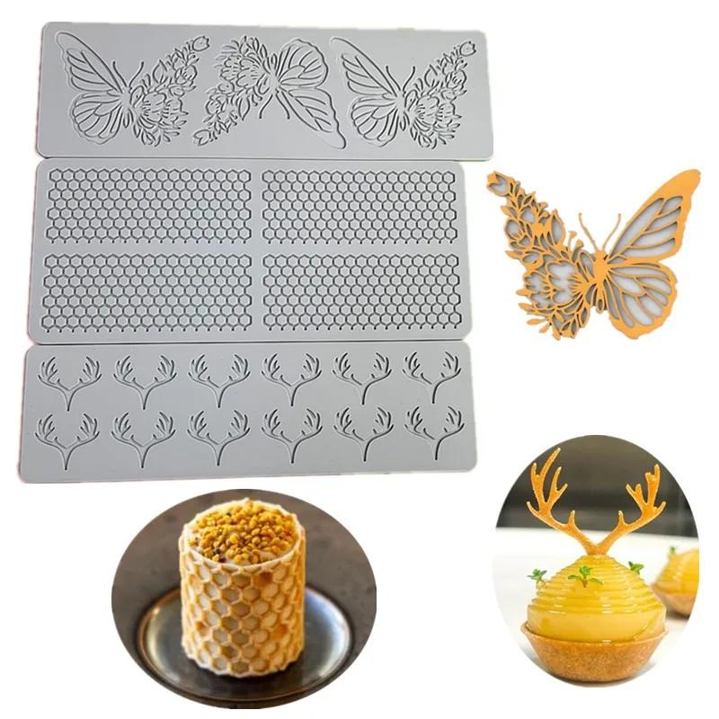 Uthult sommerfugl Honeycomb Sukker Vende Blonde Pad DIY Deer Antler Sjokolade Tynn Crisp Cake Dekorasjon Baking Silikonform