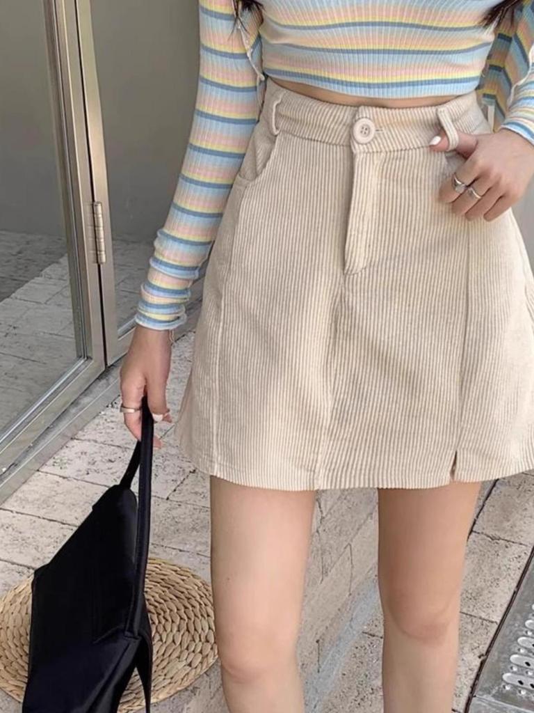 Korean Style High Waist Black Corduroy Skirt for Women - Autumn/Winter Tight-Fitting Versatile One-Piece Skirt