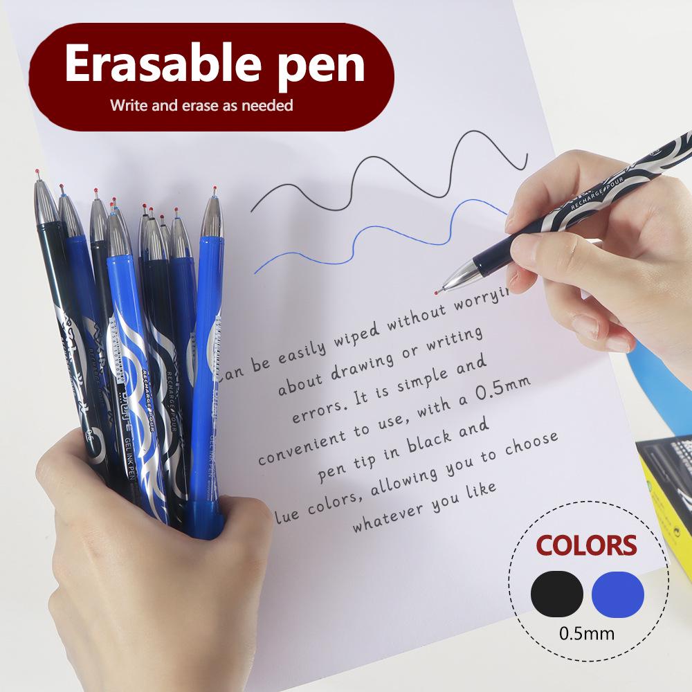 Large Capacity Heat-Erasable Gel Pen - Blue & Black, Student Stationery