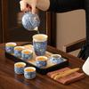 Light luxury flower Huang Ru tea set, household ceramic opening film can raise retro whole set of kung fu tea printing