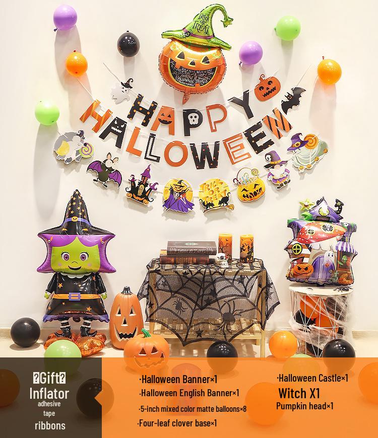 Halloween Theme Balloons and Pumpkin Lanterns for Indoor Decoration and Wall Scene Layout