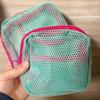 1pc Fashion Large-Capacity Cosmetic Organizer Bag - Deep Pink/Green Mesh Travel Toiletry Bag with Multiple Compartments