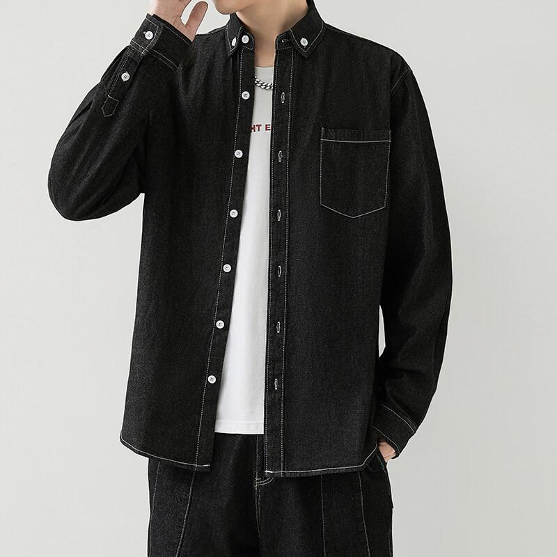 2025 Men Spring Auntum Denim Shirt Mens Long Sleeve Cotton Thin Slim Jeans Cowboy Shirts Male Soft Comfortable Tops 4Xl