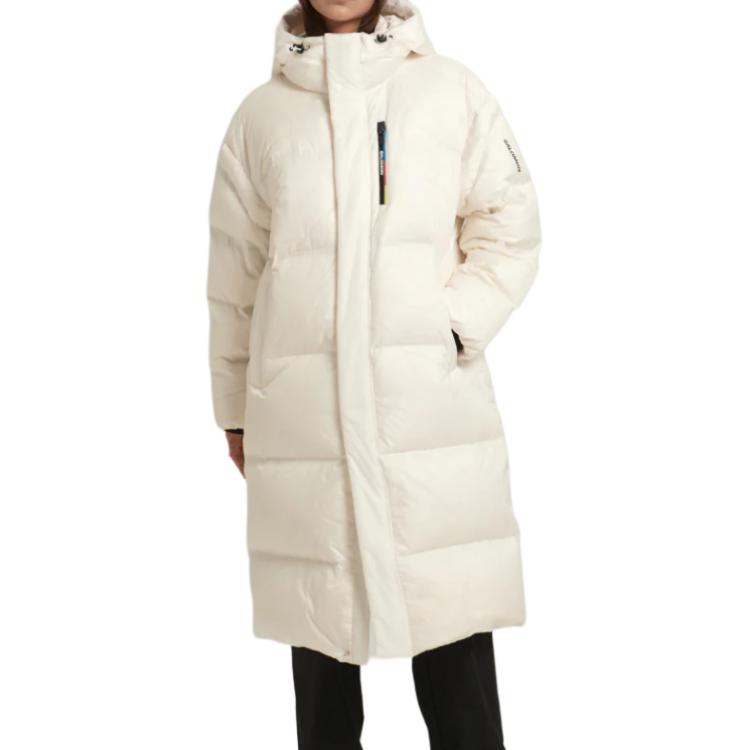 Salomon Contour Korean Line Snow Down Jacket Outdoor Solid Color Hooded Zipper Long Sleeve Long Down Jacket Women Outerwear White LC2581500