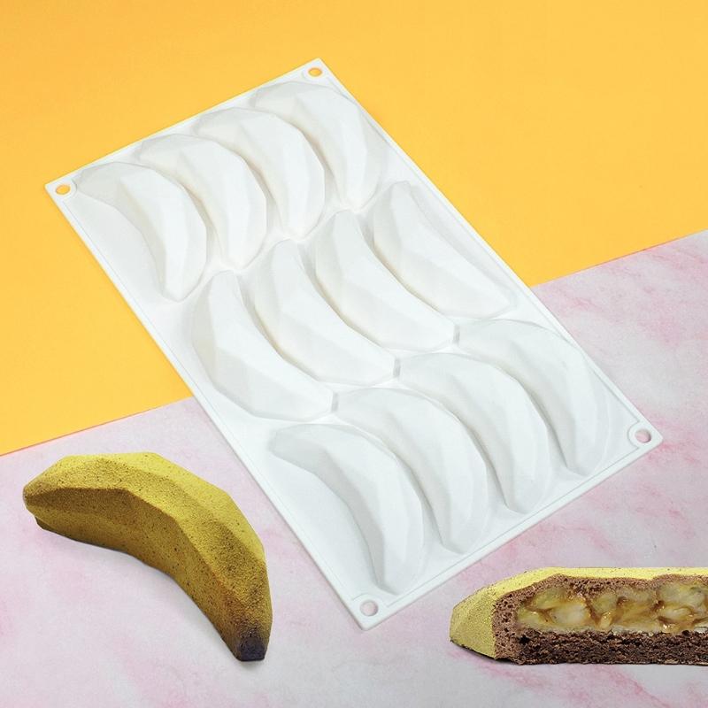12-Kavitäten Mini Polygonale Banane Silikonform DIY Mousse Kuchenform Backwerkzeug zur Herstellung von Schokolade Fondant Dessert