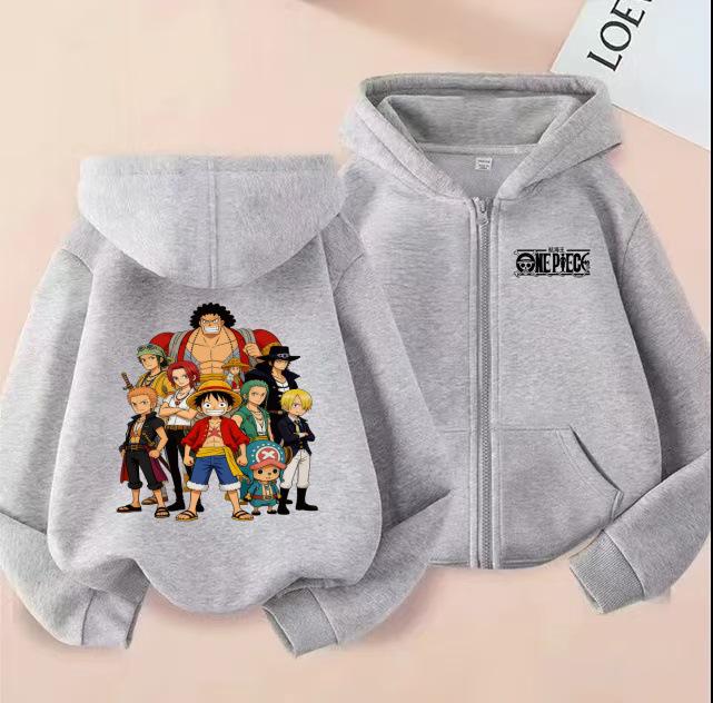 Unisex Kids One Piece Monkey D. Luffy Zipper Hoodie - Straw Hat Pirates Anime Cardigan