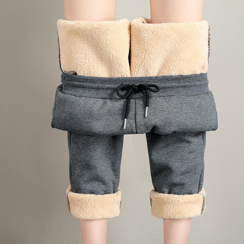 Autumn and Winter Women Cashmere Sweatpants Winter Warm Lamb Wool Trousers for Lined Fleece Pants Casual Joggers Pants