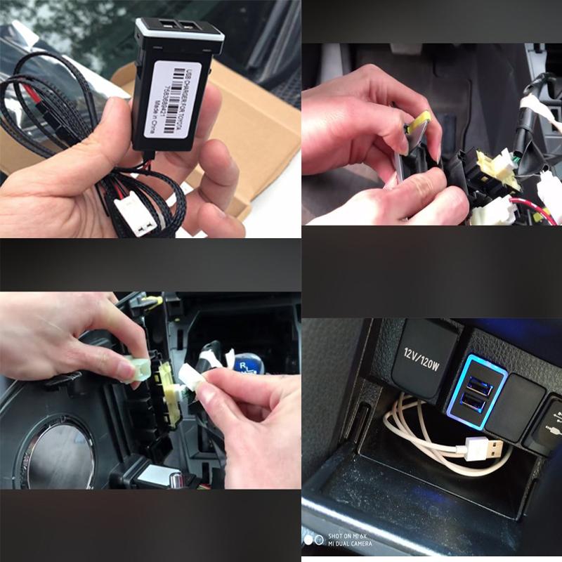 

QC3.0 Dual USB Port Blue LED Light Car Charger Socket Adapter Phone Charging Modification Accessory for Toyota (Cigarette Lighter Wiring Connection) Type A