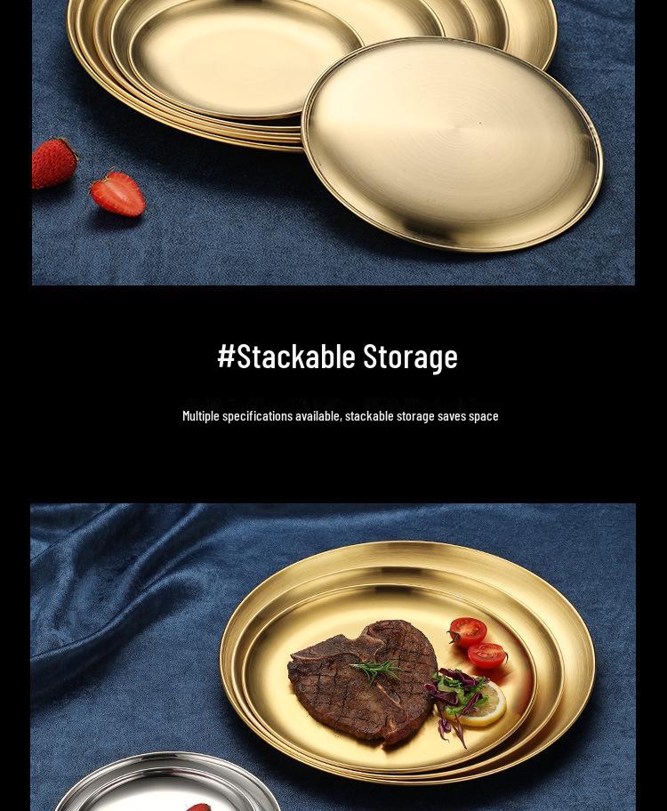Gold-Plated Stainless Steel Multi-Purpose Round Grill Pan and Plate for BBQ, Cakes, Desserts, Fruits, Vegetables, High-End Hotel Quality.