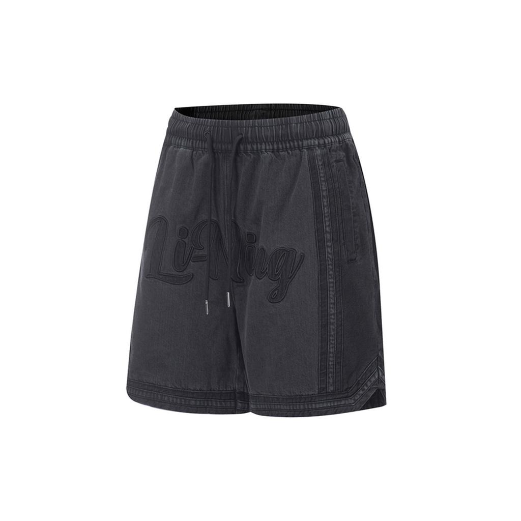 Li Ning Golden Era Loose Wash Denim Shorts Men Shorts Black AKST047-1