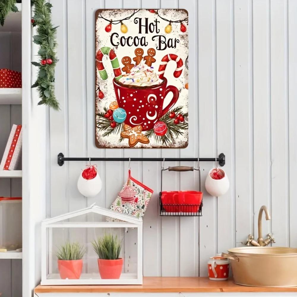1pc Christmas Hot Cocoa Bar Metal Sign - Weather-Resistant Wall Art with Pre-Drilled Holes for Farmhouse Home Cafe Garage Decor