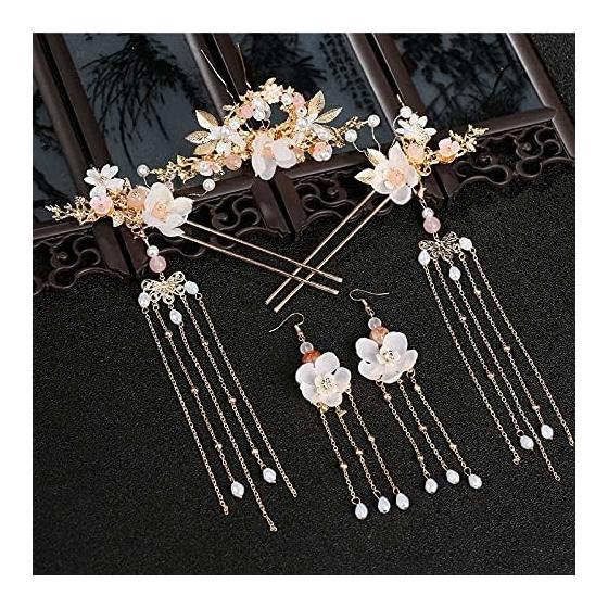 Ancient Chinese Hanfu Hair Accessories Set - Elegant Hairpins, Comb, Earrings, Necklace for Cosplay, Wedding, Photography - Retro Golden Alloy