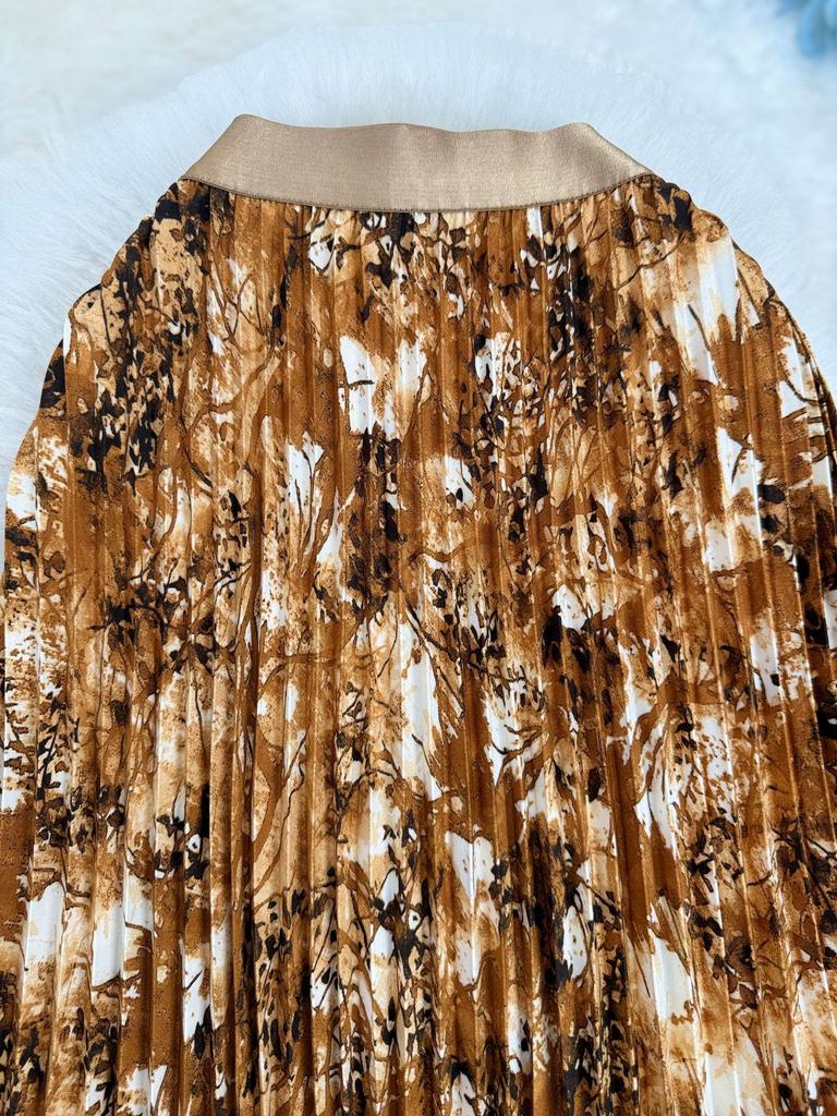 Women's European & American 3D Print A-line Pleated Skirt - Slimming, Versatile, Mid-length for Spring/Summer