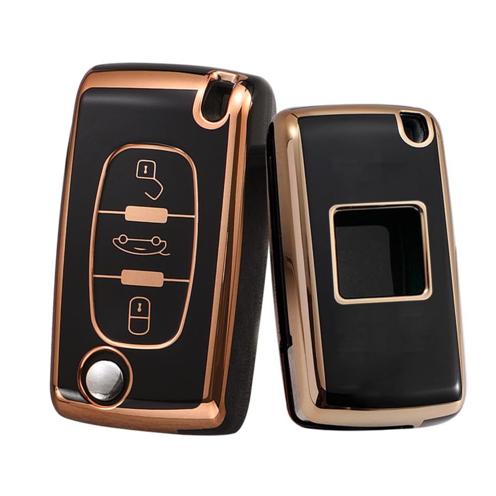 [KUNIO] Peugeot Key Holder Key Case, Silicone, Jackknife Key, Compatible with Peugeot, Citroen C3,