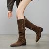 Fashion 2025 New Size 34-40 Knee High Boots for Women Genuine Leather Cow Suede Square Heels Winter Shoes Women Long Tall Sexy Boots
