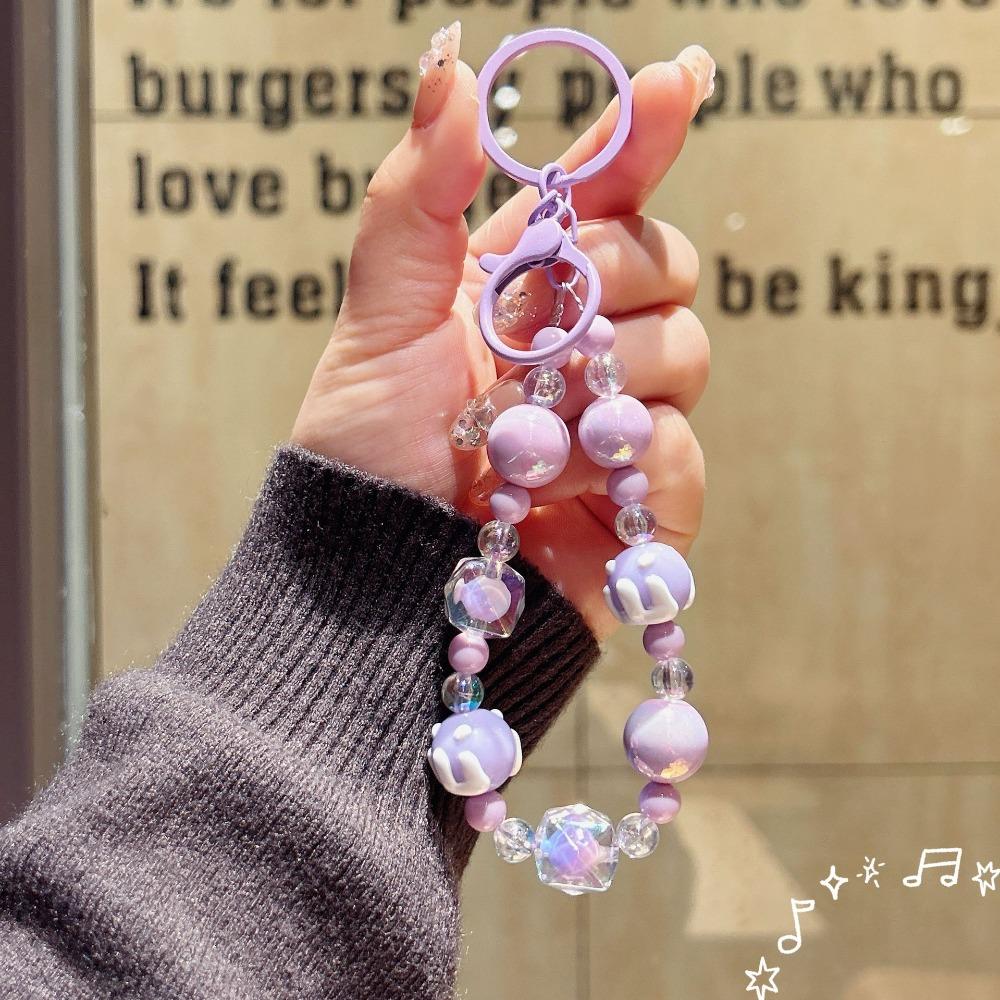 

Candy Color Painted Beads Phone Chain Stylish Glitter Anti-lost Wrist Strap for Women фіолетовий