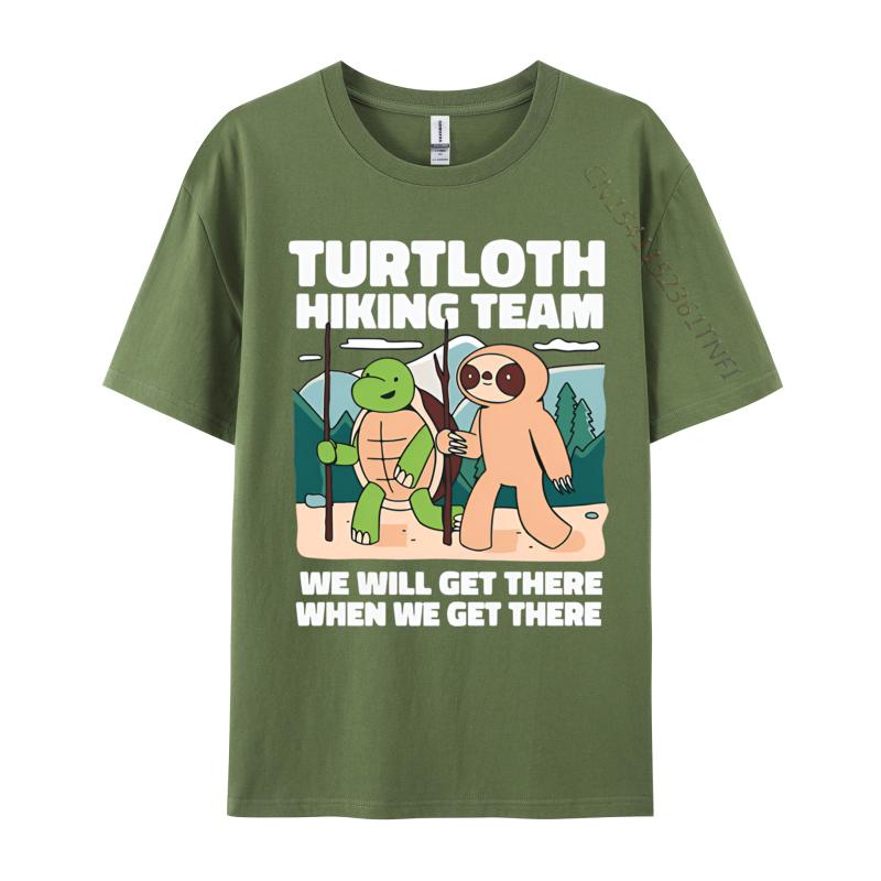 Funny Turtle And Sloth Hiking Camping T Shirt Men Tee Premium Cotton Anime Printed Tshirts Oversize Top Tees