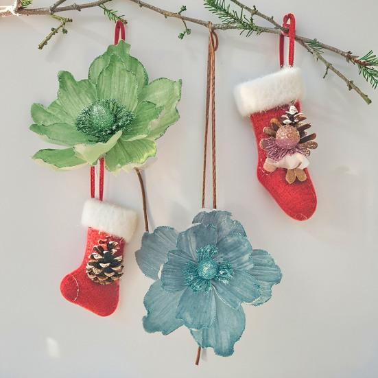 Glitter Artificial Flower Christmas Decoration DIY Christmas Tree Wreath Ornaments Faux Poinsettia Flower Xmas New Wedding Party Holiday Decoration