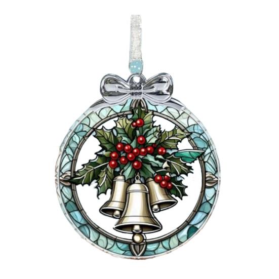 Yousheng Bell Stained Glass Orament Small Bell Suncatcher Window Christmas Tree Hanging Ornaments for Christmas Home Decor