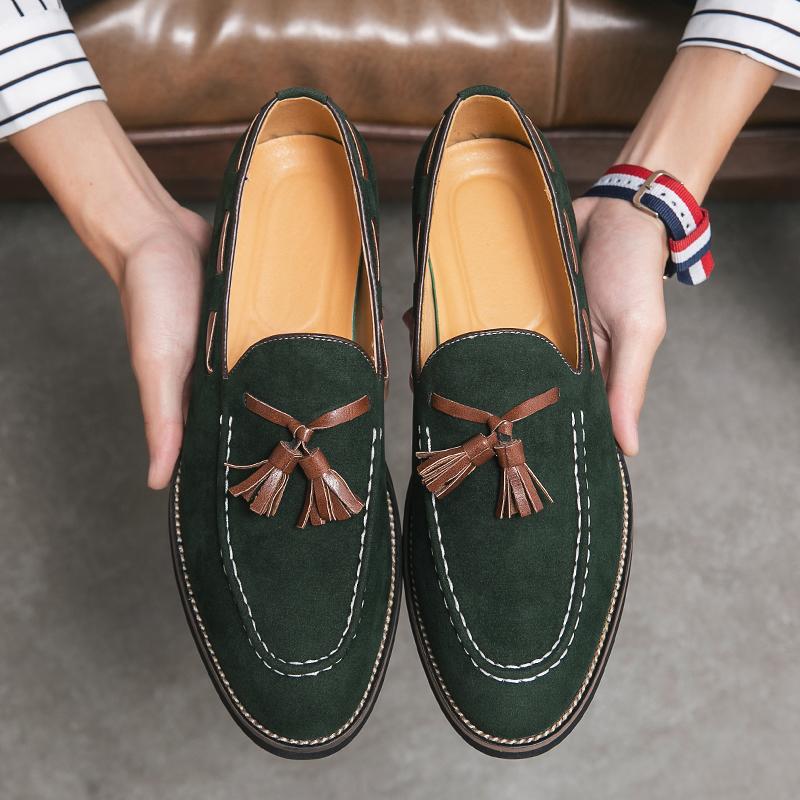 Trend Designer Britain Retro Pointed Tassels Suede Wedding Leather Oxford Shoes Men Casual Loafers  Formal Dress Zapatos Hombre