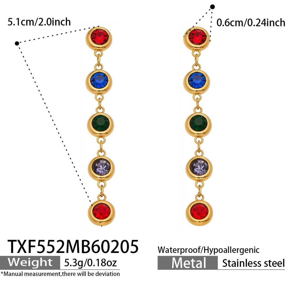 Elegantes Armband- und Halskettenset aus 5A-Zirkonia-Edelstahl mit farbigen Diamantquasten-Ohrringen