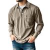 Spring Autumn Men's Retro Solid Color Cotton Polo Shirts Washed Sports Button Pocket Lapel Collar Long Sleeve Tops