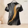Women Plus Size Abstract Printed Nurse Scrub Top V Neck Short Sleeve Front Pockets Black Gray Yellow