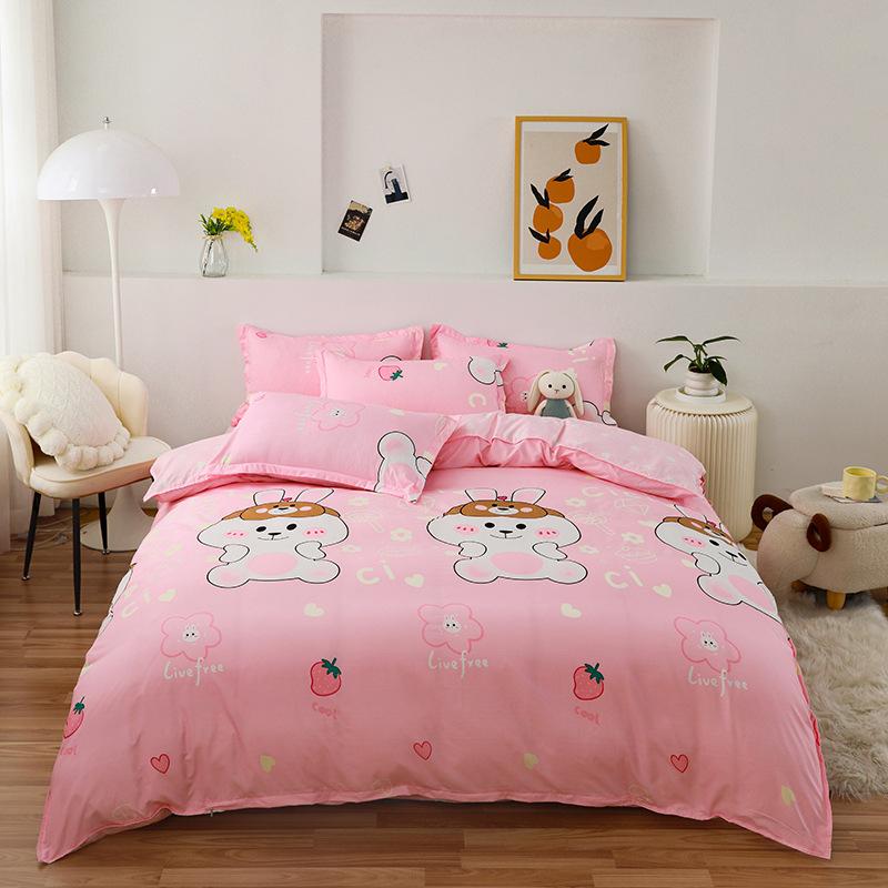 Simple Plaid Washed Cotton Four-piece Dormitory Quilt Cover Three-piece Bed Sheet Quilt Cover