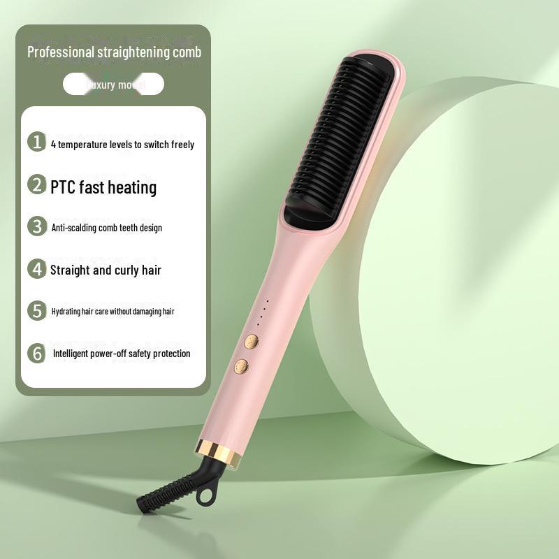 Dual-Purpose Ionic Hair Straightener & Curler Comb for Home and Dorm Use