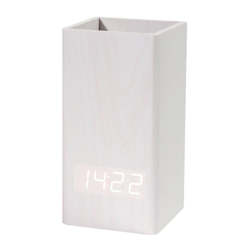 Smart voice-activated silent led wooden clock, wooden clock pen holder, alarm clock, handicraft gift USB charging