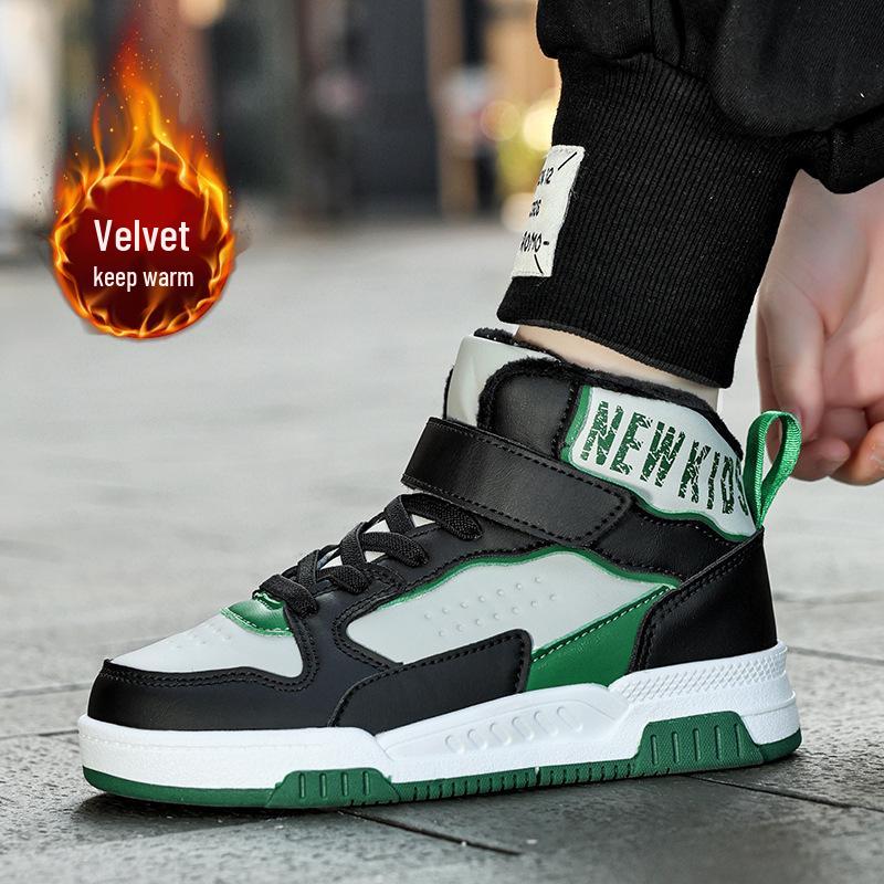 Зима 2025 Мальчиковые Высокие Теплые Хлопковые Повседневные Ботинки на Плюшевой Подкладке для Подростков 35