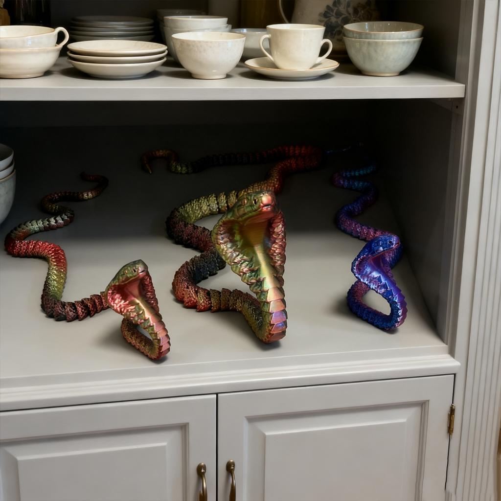 3D Printed Cobra Statue, Flexible 3D Printed Animal, Colorful Figurines Statue, Gifts, 130Cm/51.18In, 90Cm/35.43In