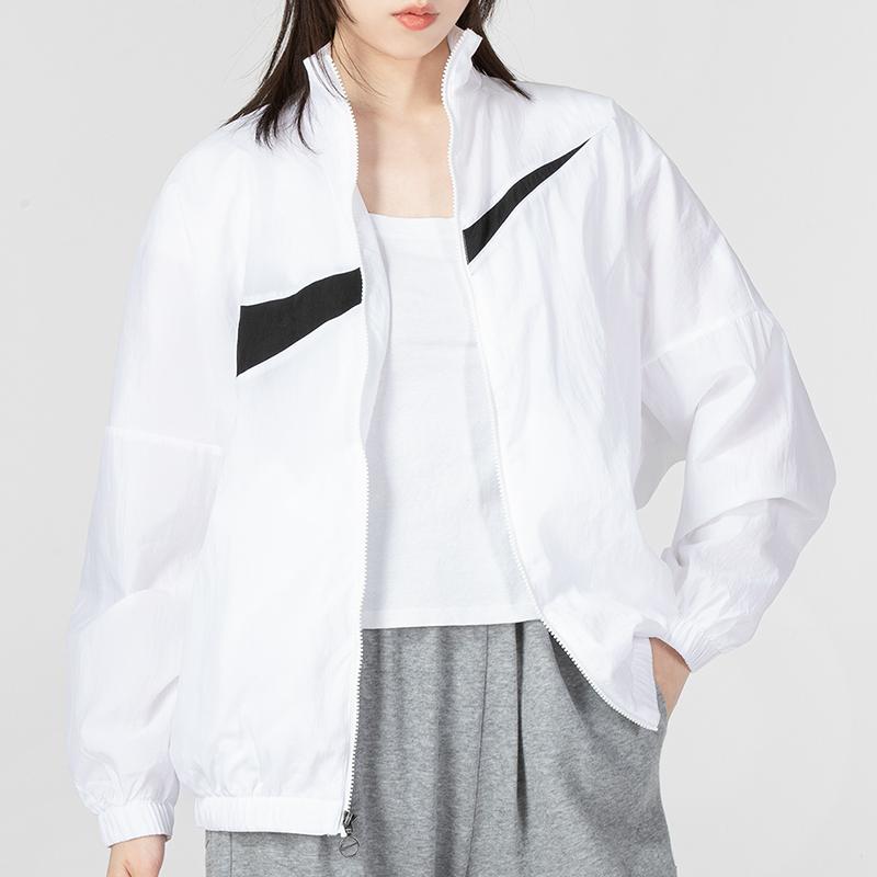 Nike Logo Print Windbreaker Loose Stand Collar Jacket Women Outerwear White DX5865-100