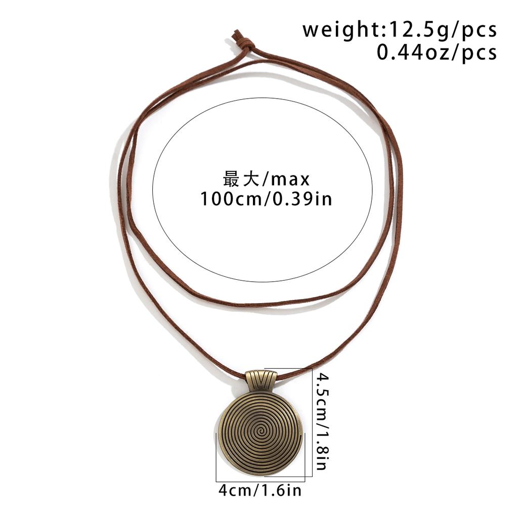 PuRui Punk Big Round Disc Pendant Necklace for Women Long Brown Rope Chain Charm Choker Vintage Zircon Collar Party Club Gift