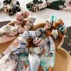 30cm Fashion Flower Print Chiffon Long Ribbon Scrunchies Women Girls Ponytail Scarf Elastic Hair Bands Ties Hair Accessories