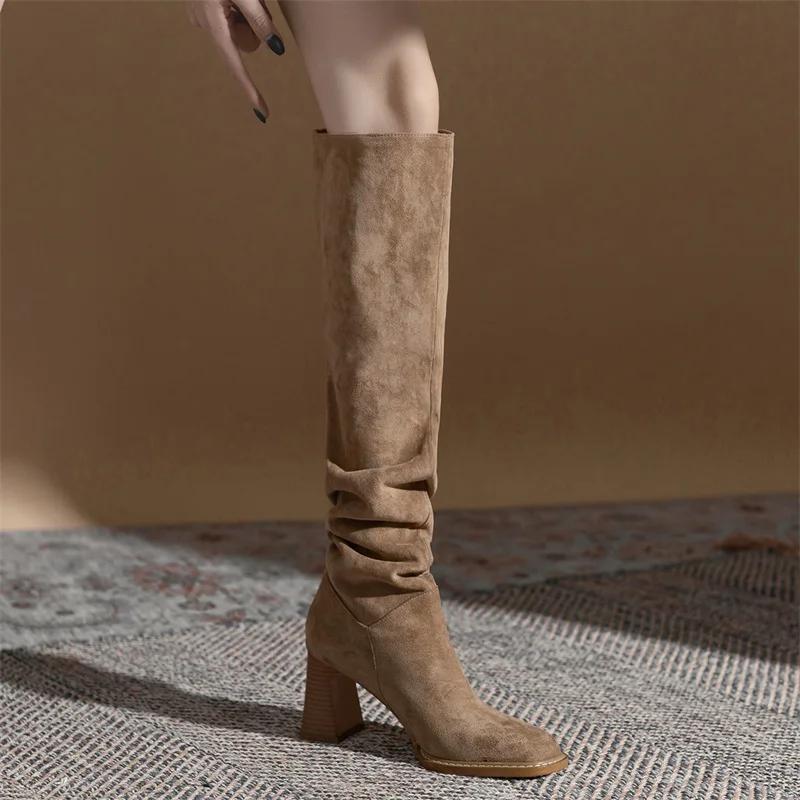 Women Long Boots Sexy High Heels Suede Lace Up Over The Knee Boots Autumn Winter Warm Shoes Female Slim Thigh High Boots Party