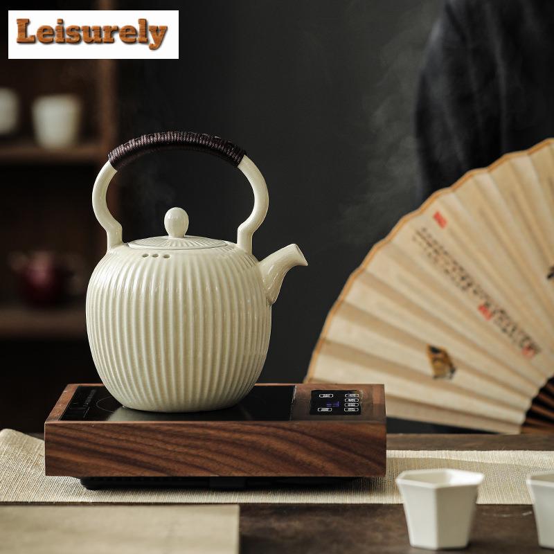 800ml Sodaglasyr Randig Keramisk Tekanna Lyftbalkskanna För Elektrisk Keramisk Spis Vattenkokare Bryggteset Teartikel