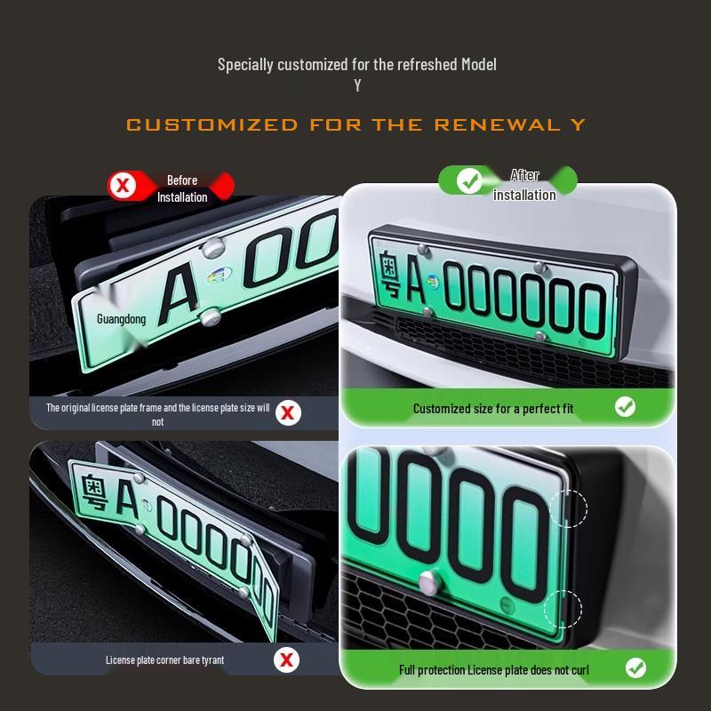 Tesla Model Y/3 Nummerplåtshållare - Blå Flytande Bas för Ram Skydd