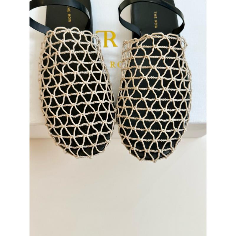 

Woven summer new sandals women s flat-bottomed bag head half slippers hollowed out niche fisherman round head fishing net 40 абрикосовий