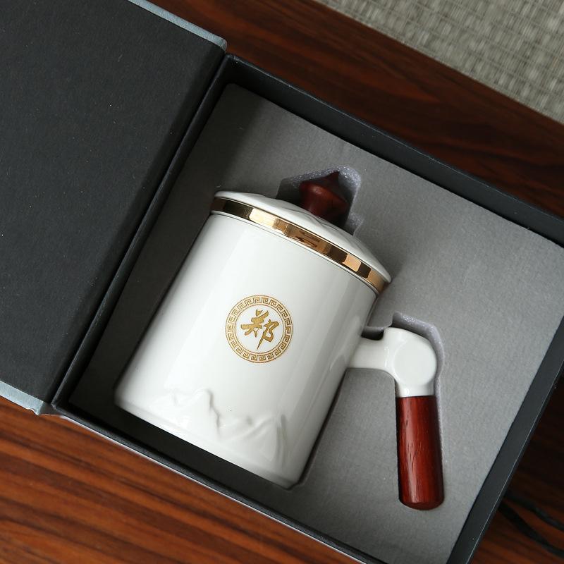 Suet Jade Ceramic Office Cup White Porcelain Tea Cup With Lid Business Meeting Cup Ceramic Cup Gift Box Can Be Ordered