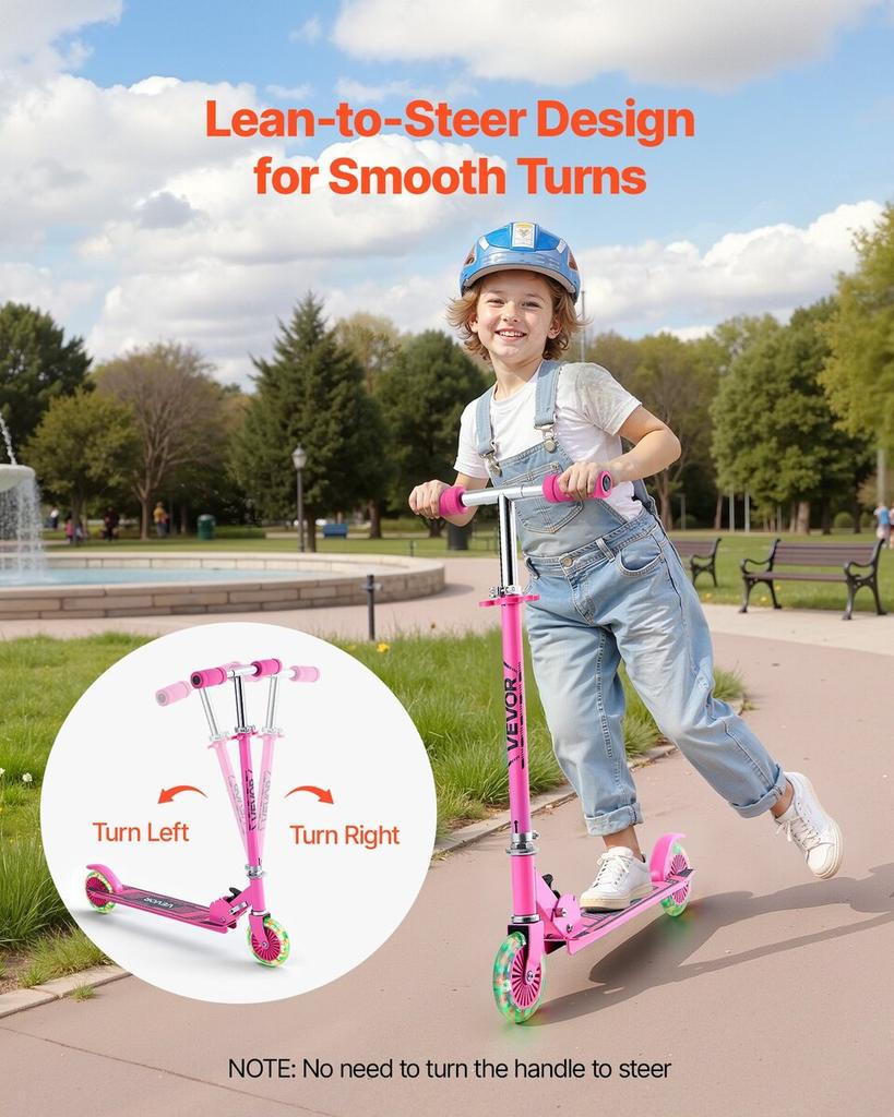 Kick Scooter for Kids Ages 3+, 2-Wheel Toddler Scooter with Light-Up Wheels, Adjustable Height Handlebar, Wide Anti-Slip Deck, Foldable Lightweight