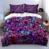 Floral Pattern With Purple And Pink Gradient Bedding Set For Kids Luxury Gift 3Pcs Digital Print Comforter Set Soft Comfortable