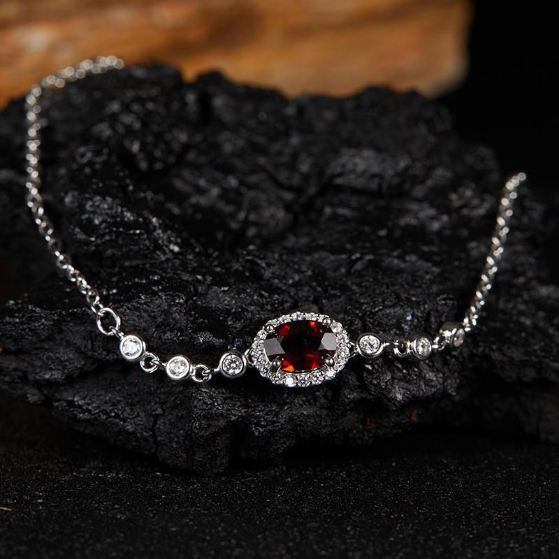 Sterling Gemstone Bracelet Women Natural Garnet Amethyst Citrine Topaz Peridot Diopside Geometric Chain Design Natural Garnet Bracelet, Silver