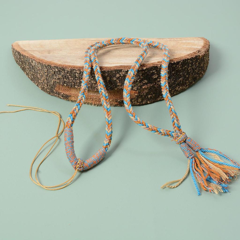 Hand-Woven Tibetan Thangka Necklace with Dzi Pendant and Clavicle Cotton Rope