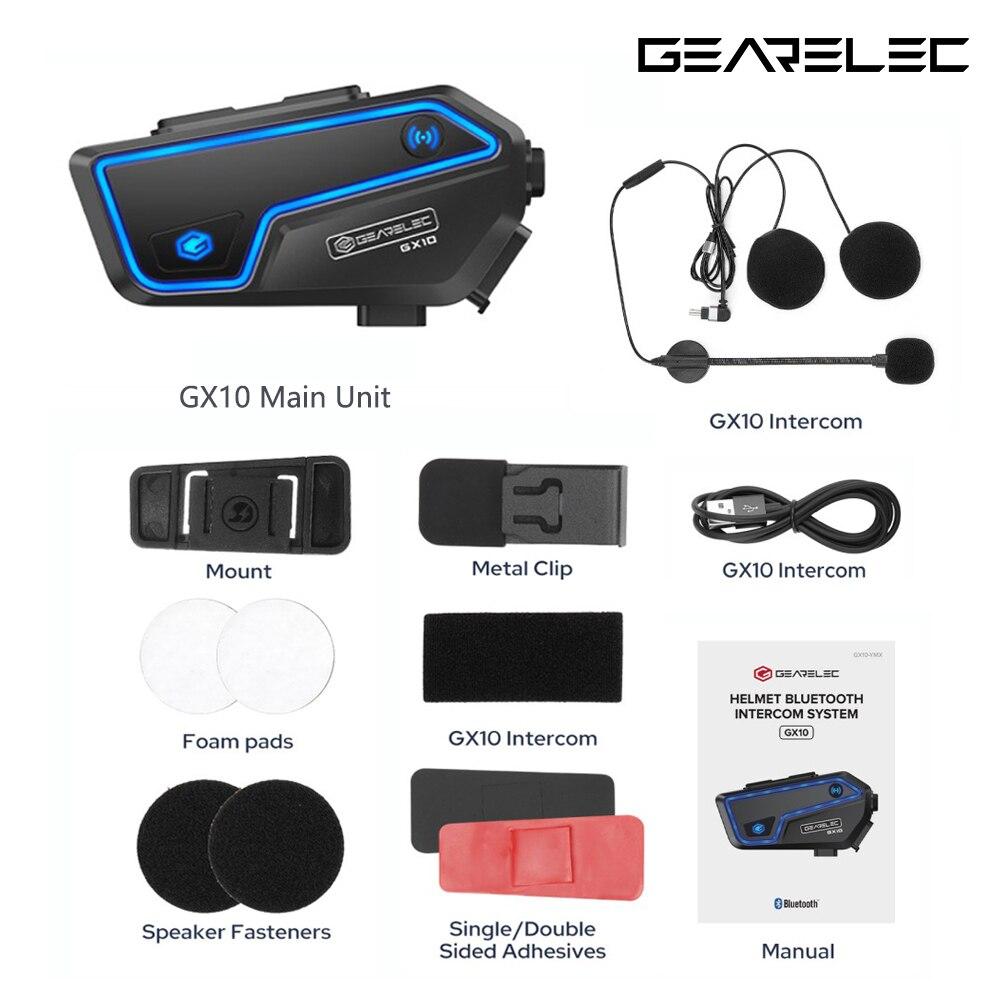 

GEARELEC GX10 Motorcycle Intercom Helmet Bluetooth Headset 10 Riders 2km MOTO Communicator Interphone FM Music Sharing PK B4FM-X