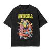 Vintage Washed Oversized TShirt InvincibleSuperhero Print Cotton Casual Short Sleeve Retro Streetwear Tee for Men Women