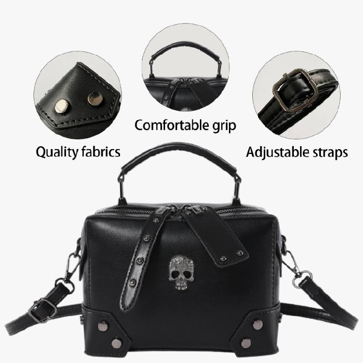 Women Shoulder Crossbody Bag Gothic Skull Crosses PU Leather Top Handle Handbag