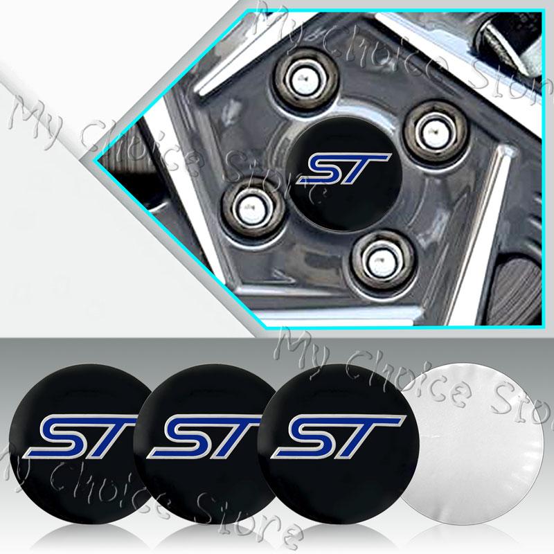 4Pcs 56mm Car Styling ST Logo Emblem Wheel Center Hub Cap Rim Hub Dustproof Cover Sticker For Ford ST Fiesta Mustang Shelby GT
