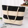 Cotton Rope Portable Canvas Bag Fabric Striped Shoulder Shopping Bag Large Capacity Practical Beach Splicing Shoulder Bag