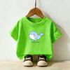 Cartoon Whale Print Children's Daily Short Sleeved Tshirt Boys and Girls Round Neck Short Sleeved Casual Parent-child Top Summer